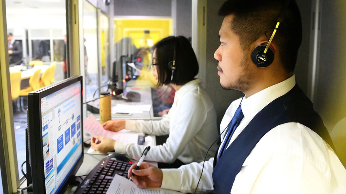 Don't let language be a barrier to your international conference calls - our bookable UN-style interpreting facilities are here to help.)