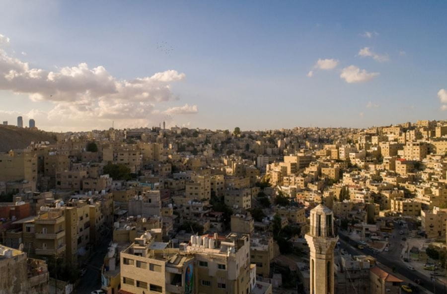 Jordan. The city of Amman is home of quarter of a million refugees, as seen from the air. © UNHCR/Mohammad Hawari