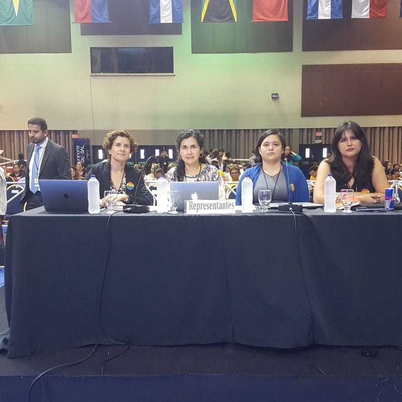 At the Inter-American Court of Human Rights, from left: Alejandra Vicente (REDRESS), Clara Sandoval (REDRESS/Essex), Gabriela Oporto (Promsex) and Ana Maria Vidal (Coordinadora de Derechos Humanos).