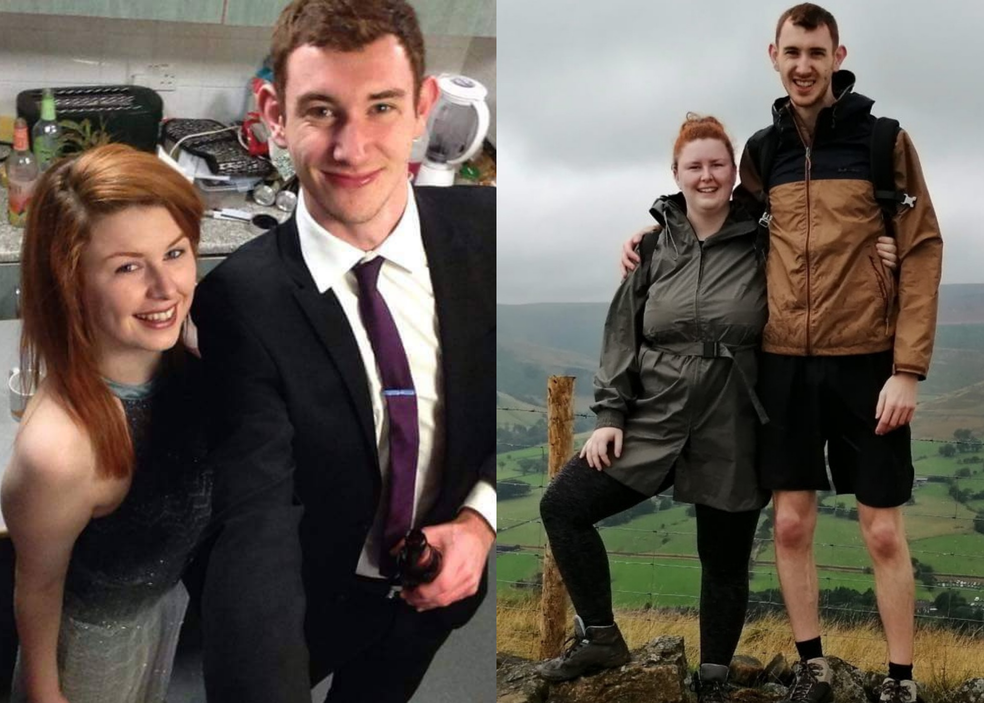 On the right, Brogan and Mike getting ready for a night out at Essex. On the right, a more recent photo of Brogan and Mike hiking.