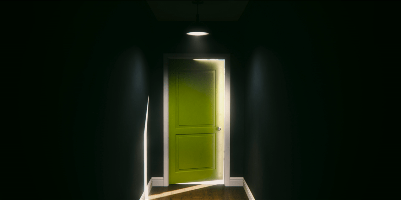 blue lighting in dark corridor