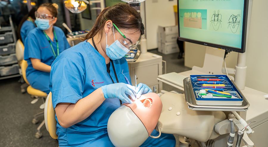 Students practising their clinical skills in the skills lab