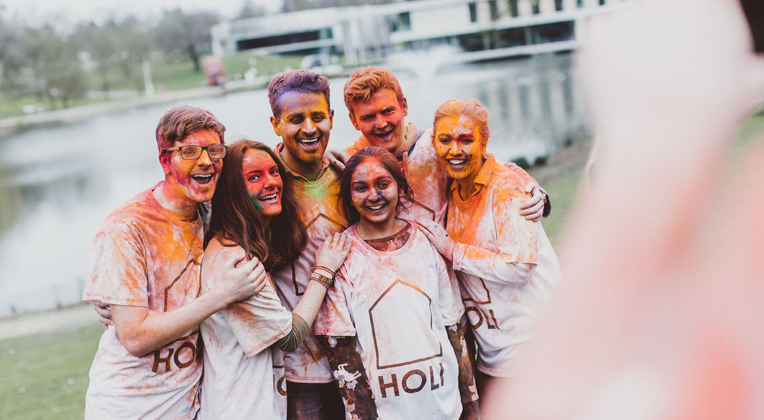 A group of students celebrating Holi 