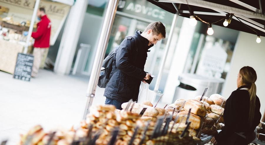 Grab a bargain at the local market on campus at Colchester